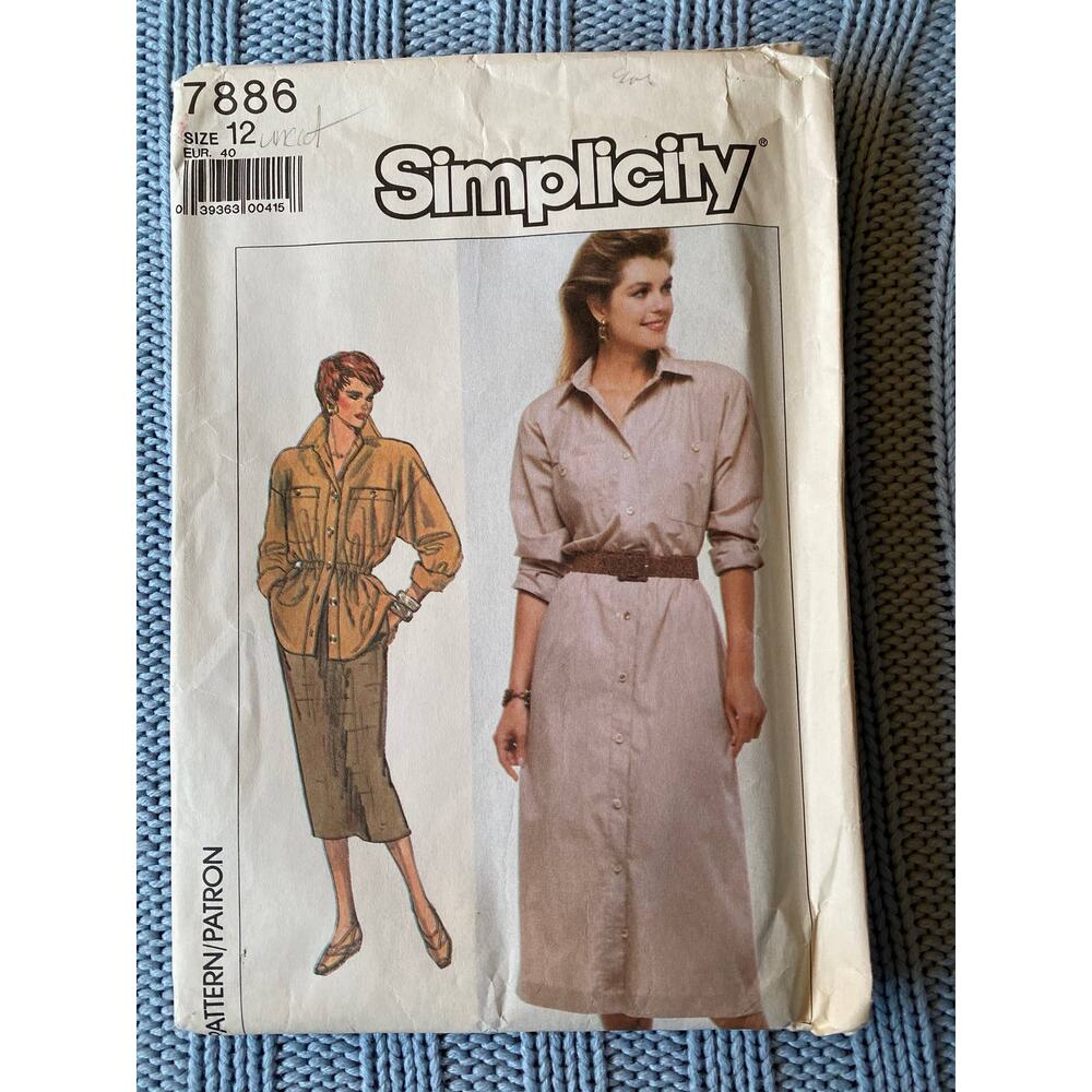 Simplicity 7886 pattern Shirt dress shirt skirt size 12